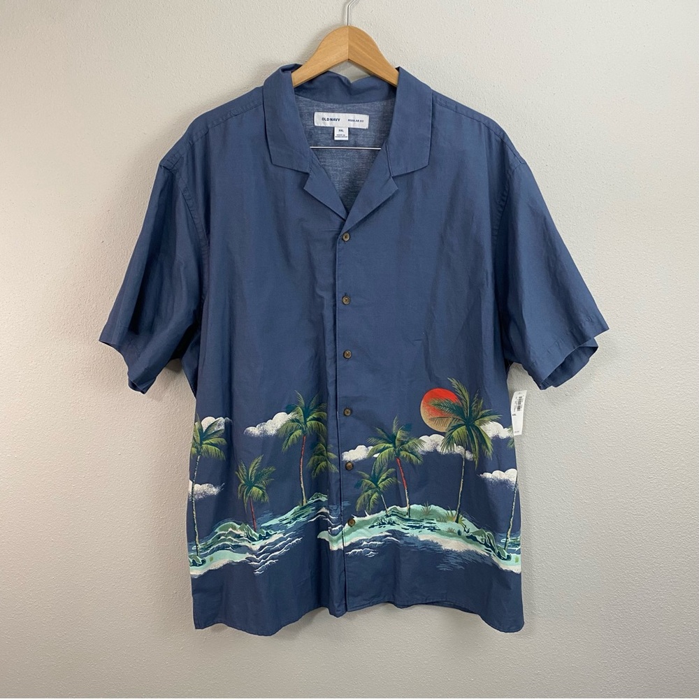 Old Navy NWT Hawaiian Palm Tree Button Down Short Sleeve Top Men’s Size XXL